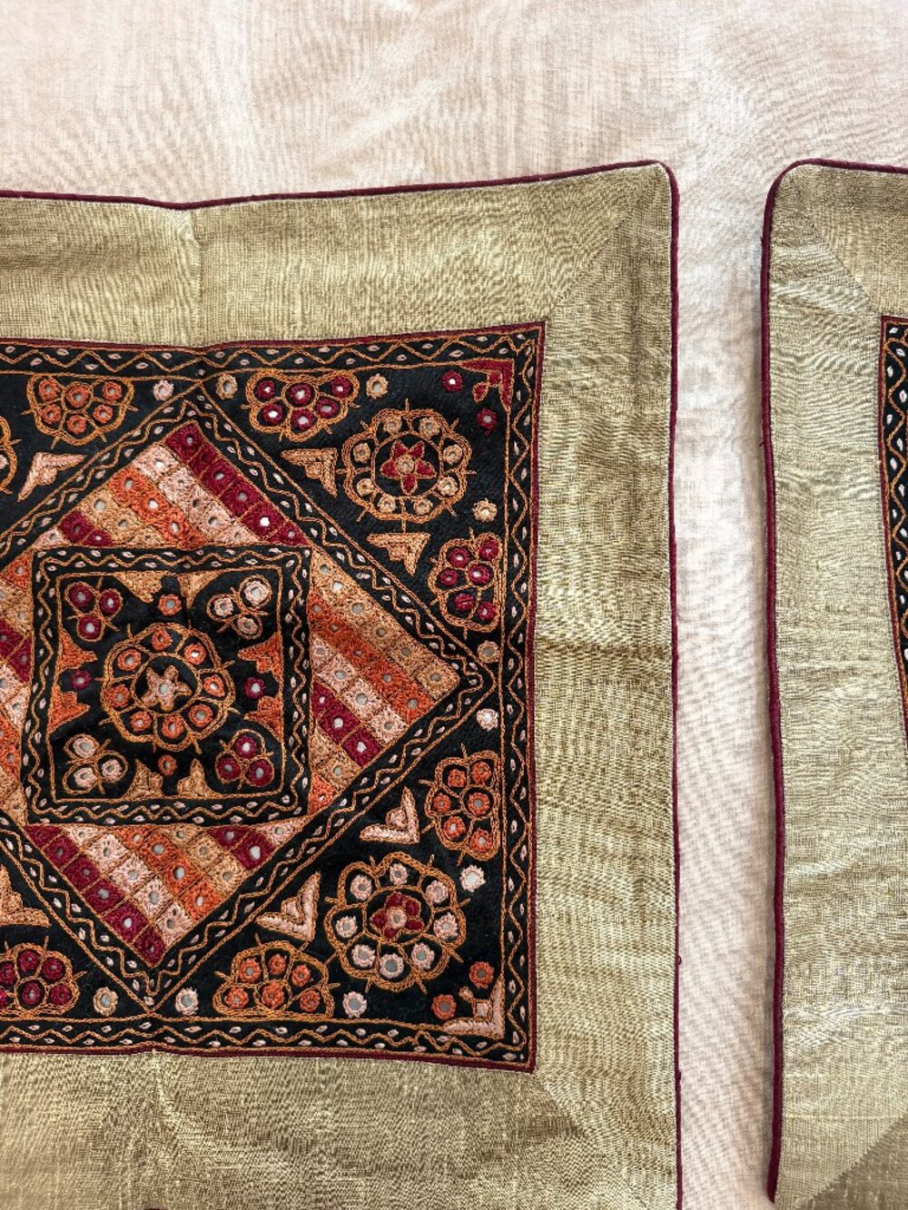 Pair of Vintage Embroidered Pillow Covers – 16x16